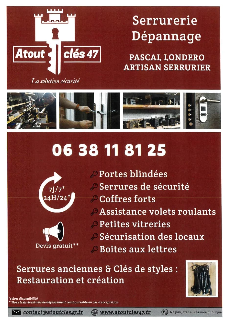 Affiche professionnelle Atout Clés 47, serrurerie & dépannage de Pascal Londero