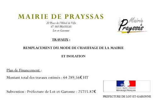 Travaux de rénovation du chauffage de la mairie de Prayssas Travaux de rénovation du chauffage de la mairie de Prayssas
